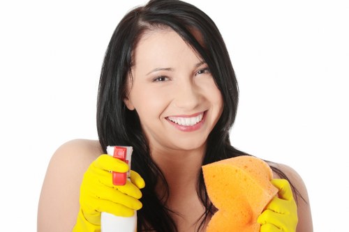 Professional cleaner using equipment during service