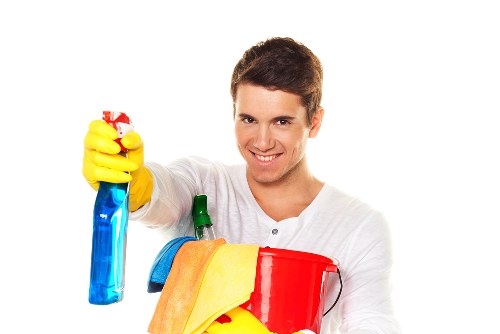 Professional after builders cleaning supplies used in a renovated room
